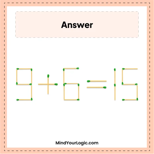 Matchstick Puzzles : Answers Move 1 and Correct 9-8=15