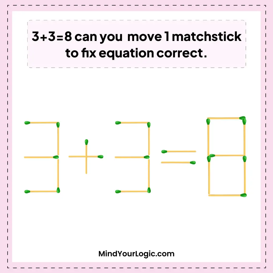 3+3=8 can you move 1 matchstick to fix equation correct