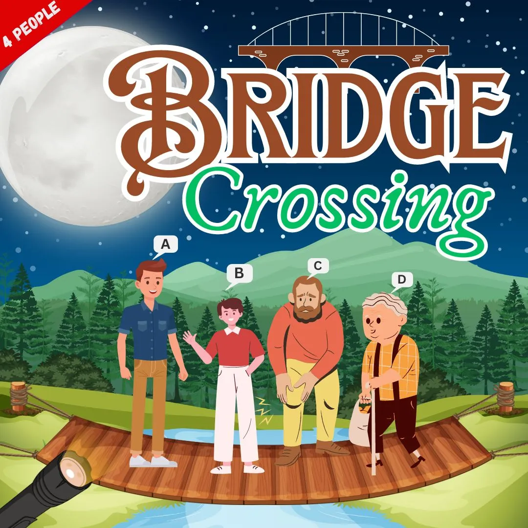river crossing puzzles : 4 people bridge crossing image river crossing puzzles : 4 people bridge crossing image