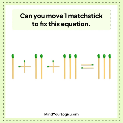can you make 1 matchstick to fix this equation