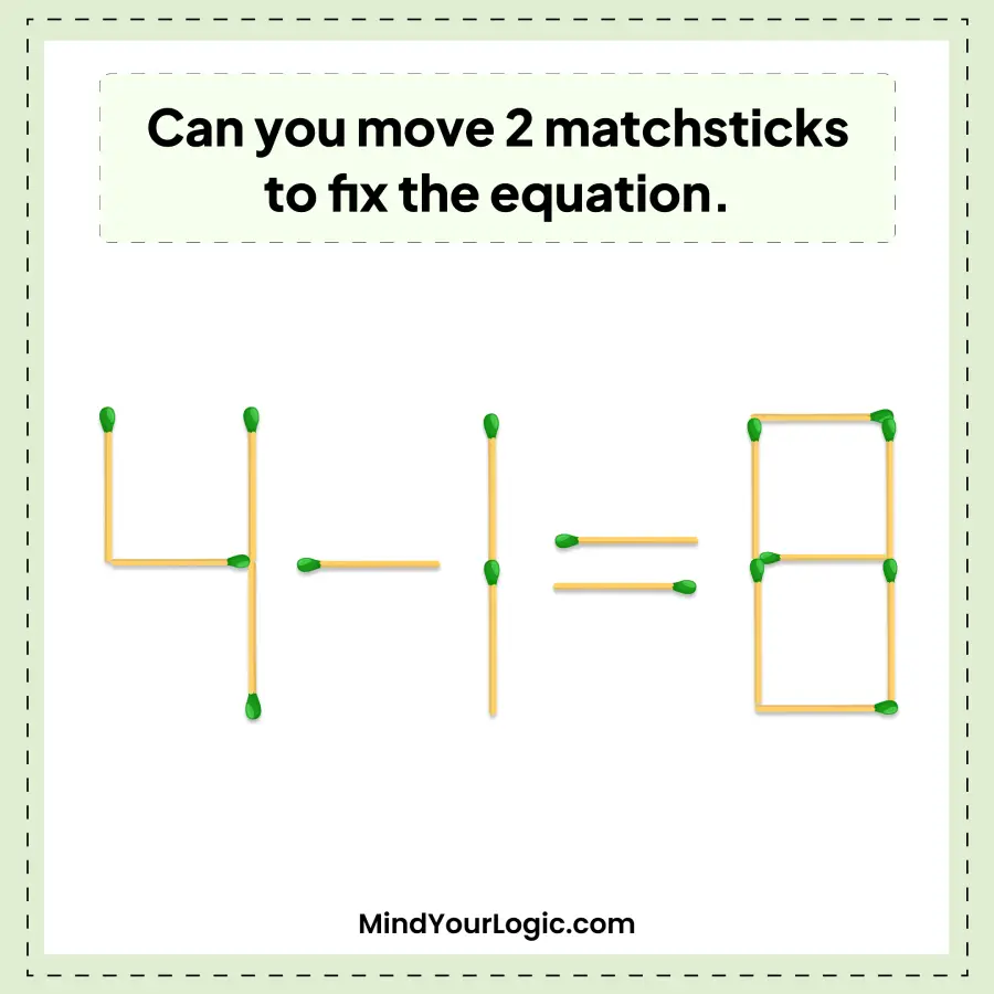can you move 2 matchsticks to fix the equation