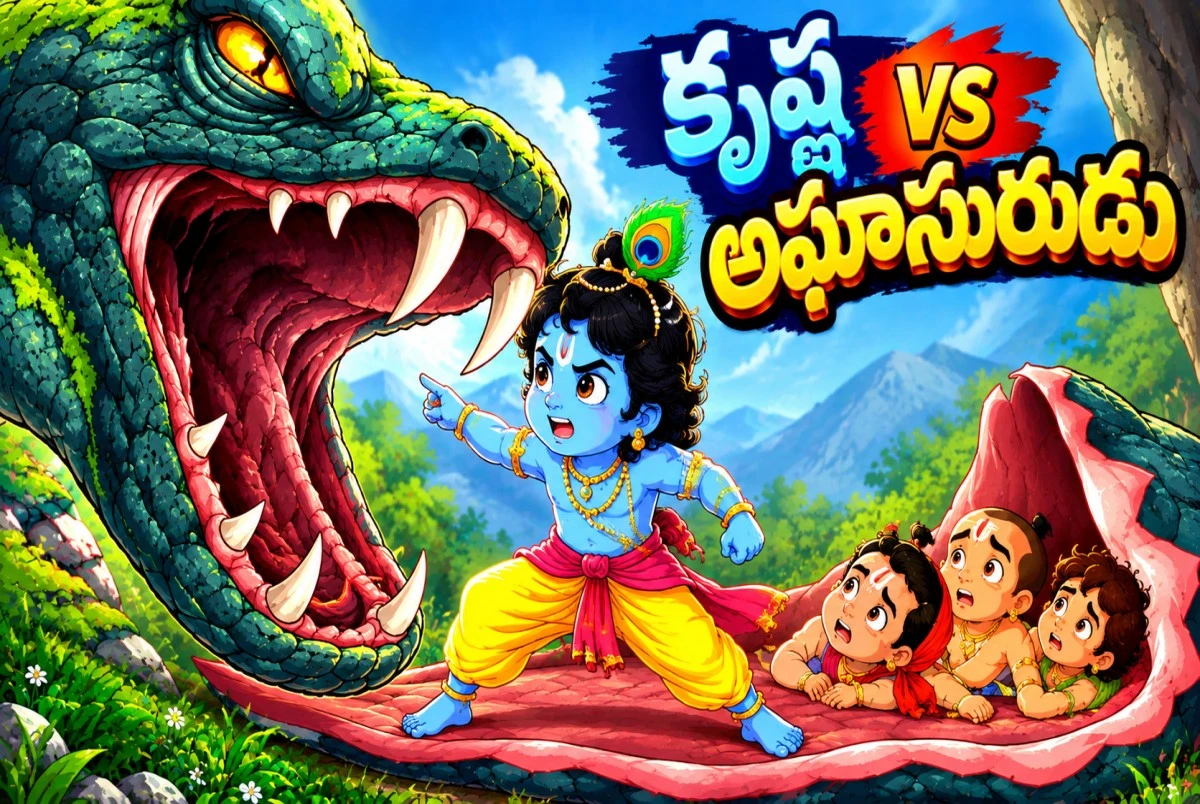 అఘాసురుడి సంహారం | చిన్న కృష్ణుడు vs అఘాసురుడు