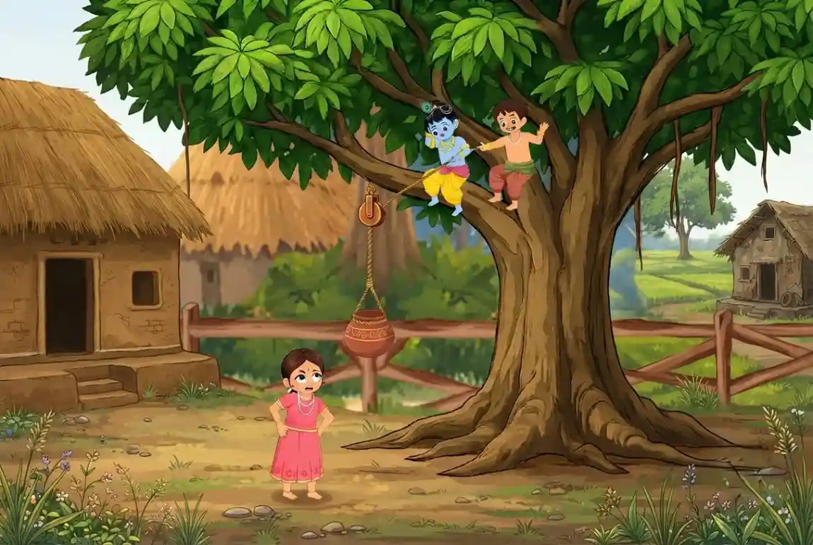 Krishna and his friend are teasing the Gopi
