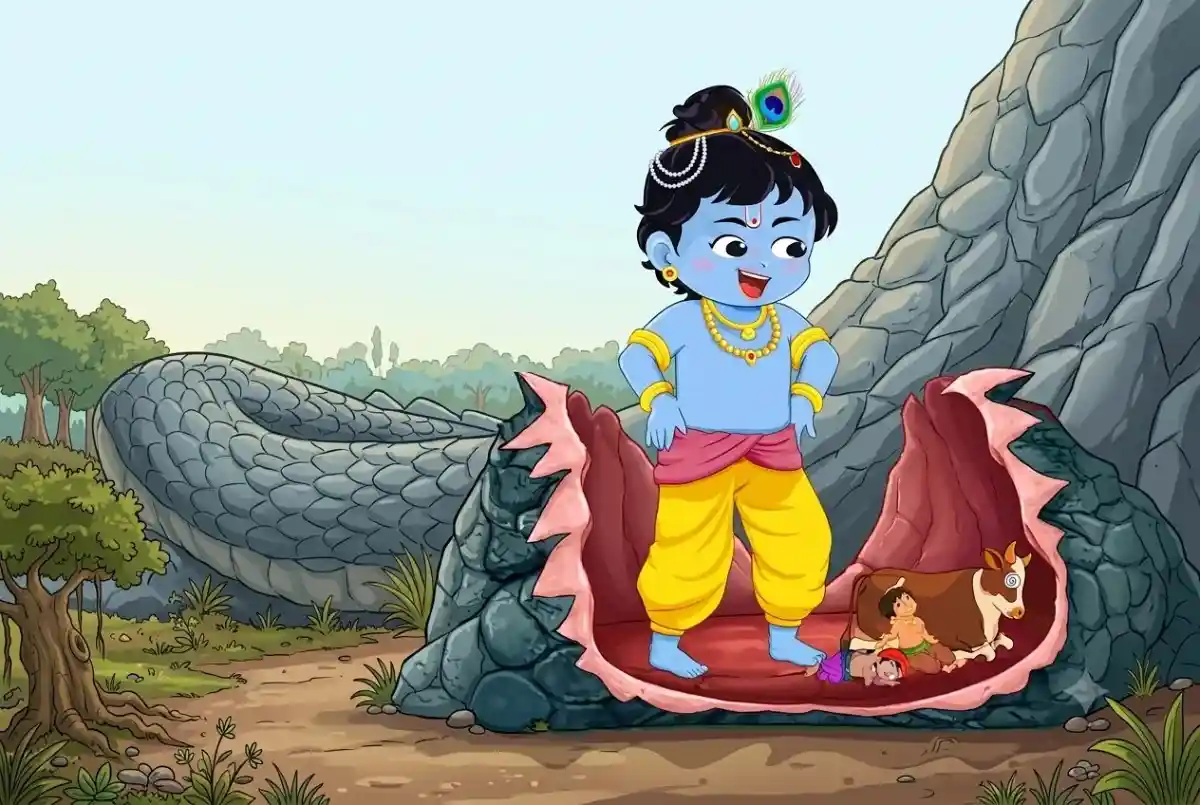 krishna saves his friends and cow