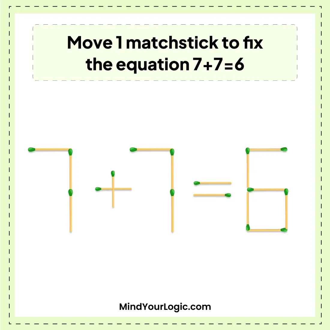 move-1-matchstick-to-fix-the-equation-7+7=6-matchstick-answer-img-1
