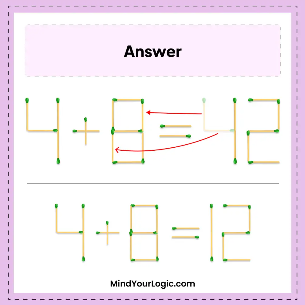 move 2 matchsticks and correct the equation 4+5=42 matchstick puzzle in 3 seconds answer