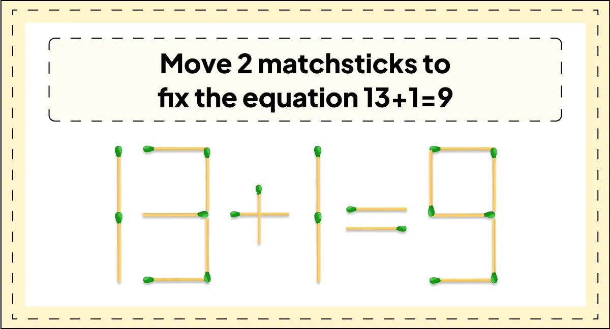 move-2-matchsticks-to-fix-the-equation-13+1=9-matchstick-puzzle-img-1