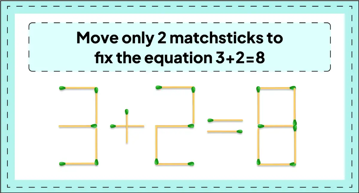 daily matchstick puzzles : move only two matchstick to fix the equation 3+2=8 matchstick puzzle answer img 3