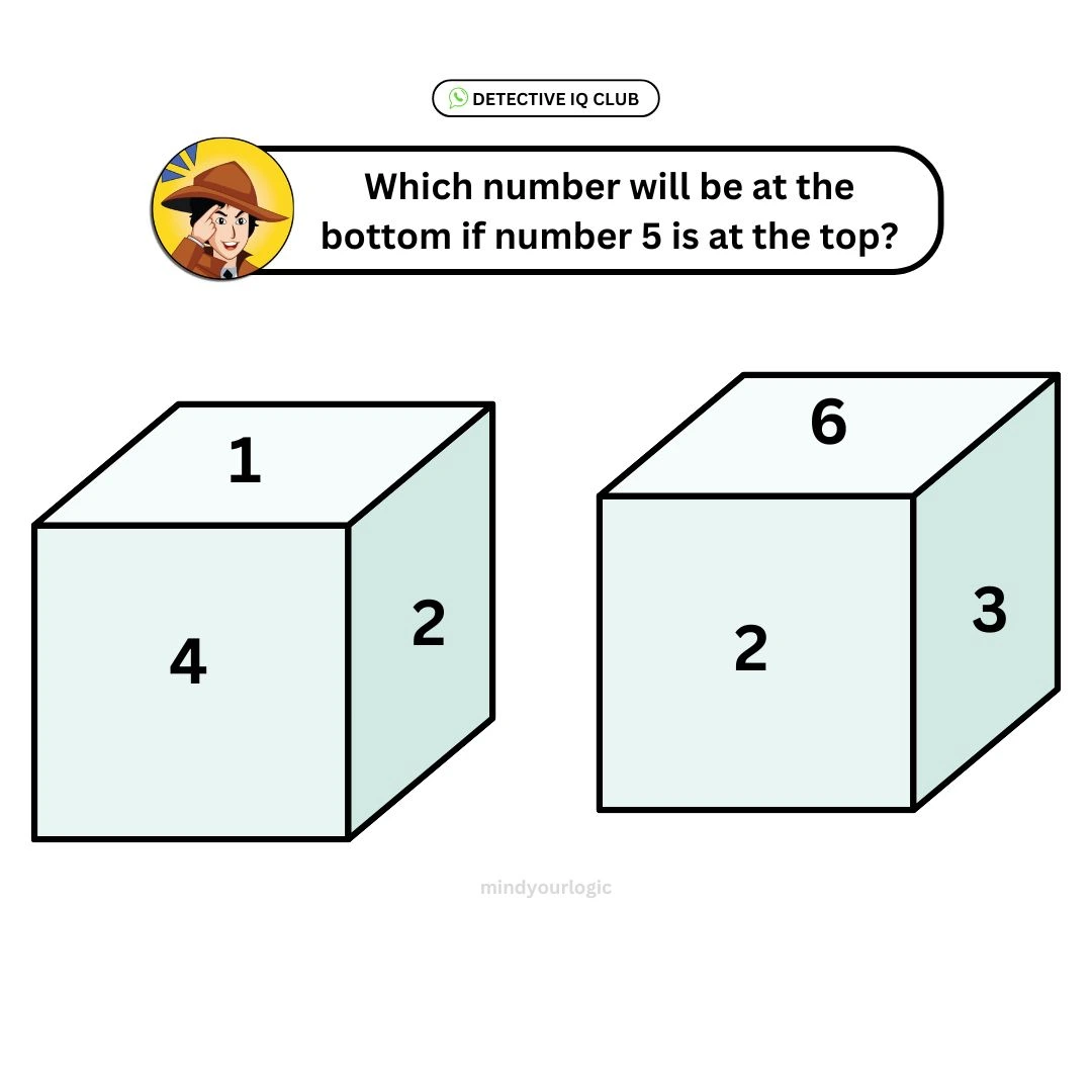 which number will be at bottom if number 5 is at the top