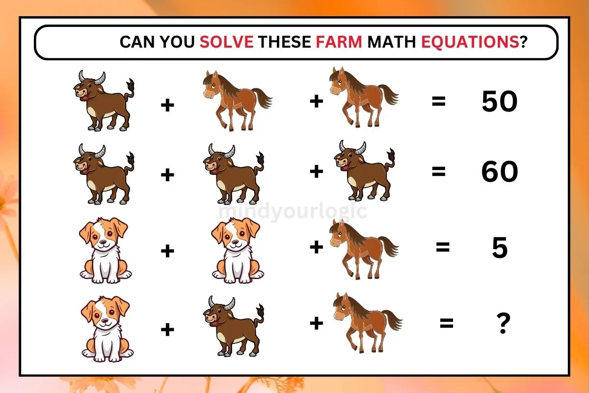 math puzzle questions farm mathematics equation image