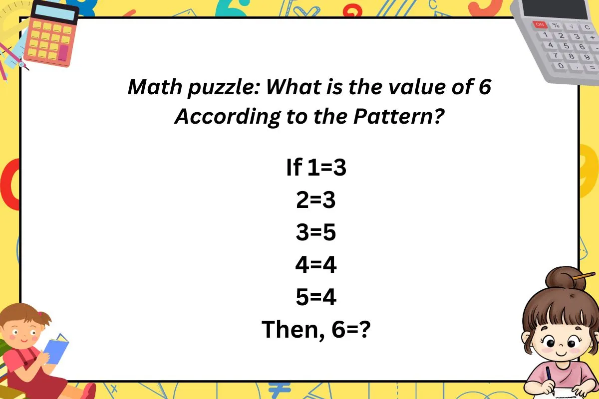 math puzzle what is the value of 6 according to the pattern if 1 3 2 3 3 5 4 4 5 4