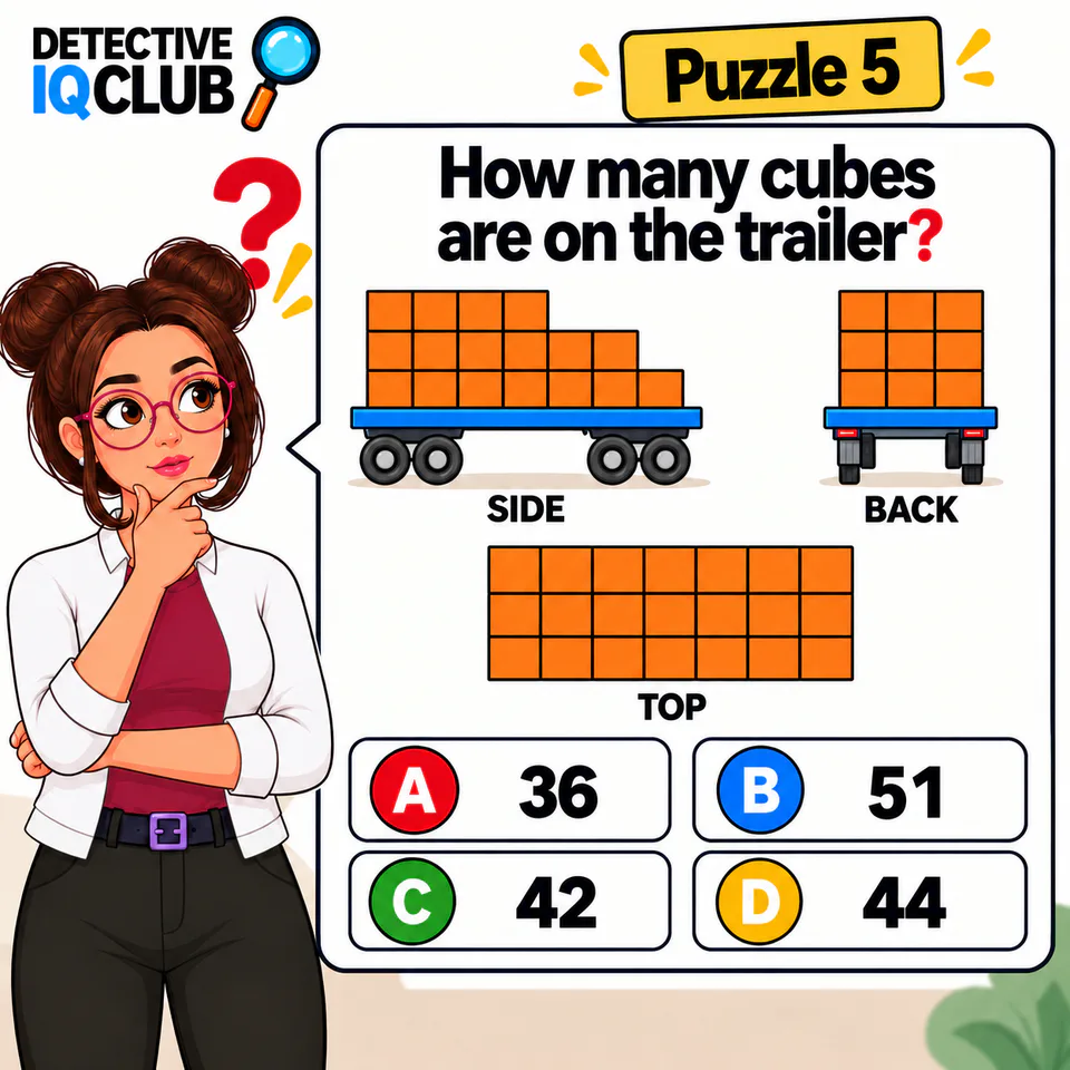 How many cubes are on the trailer side back top view puzzle