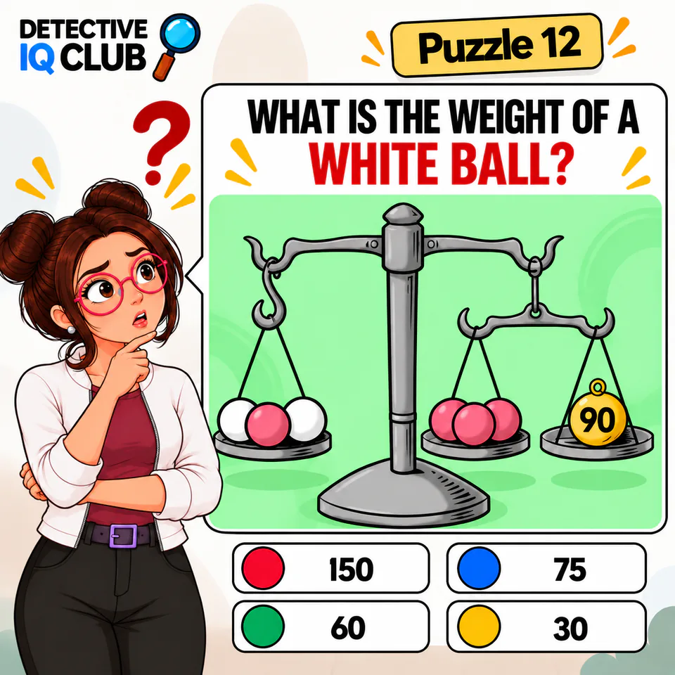 What is the weight of a white ball balance scale math puzzle with four options
