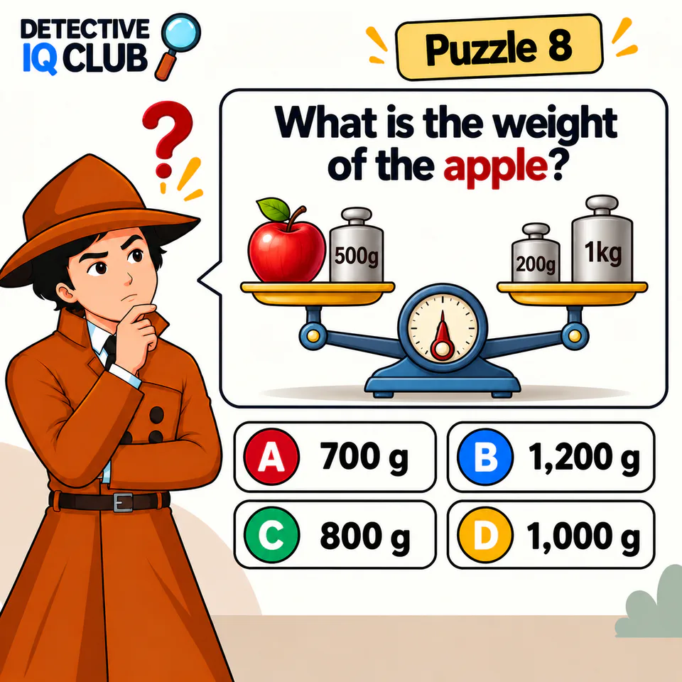 What is the weight of the apple balancing scale math puzzle with options