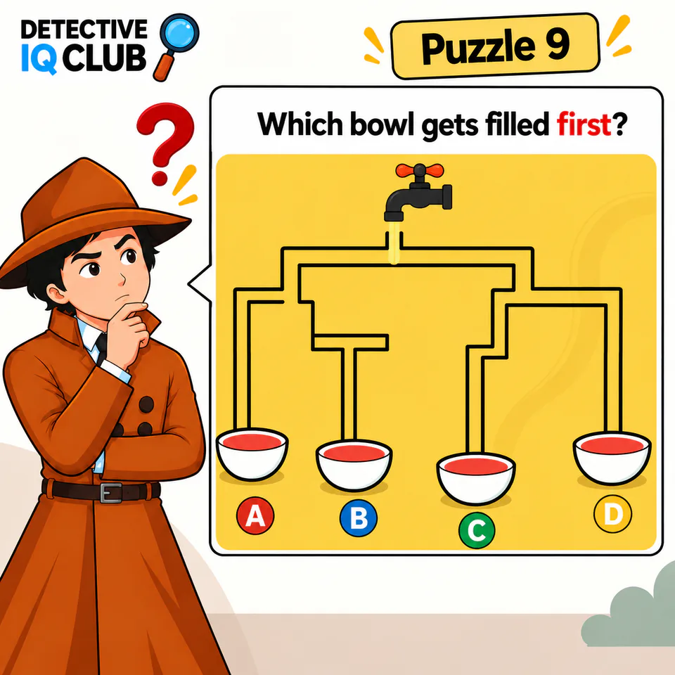 Which bowl gets filled first water pipe maze puzzle with four bowls