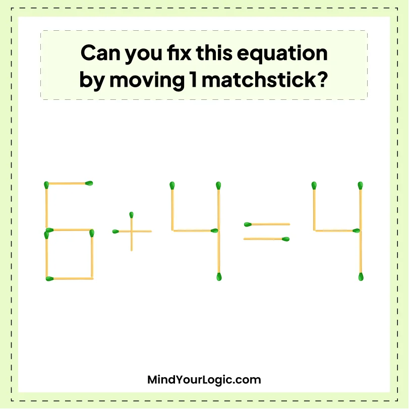 Matchstick Puzzles : 6+4=4 Matchstick Puzzle