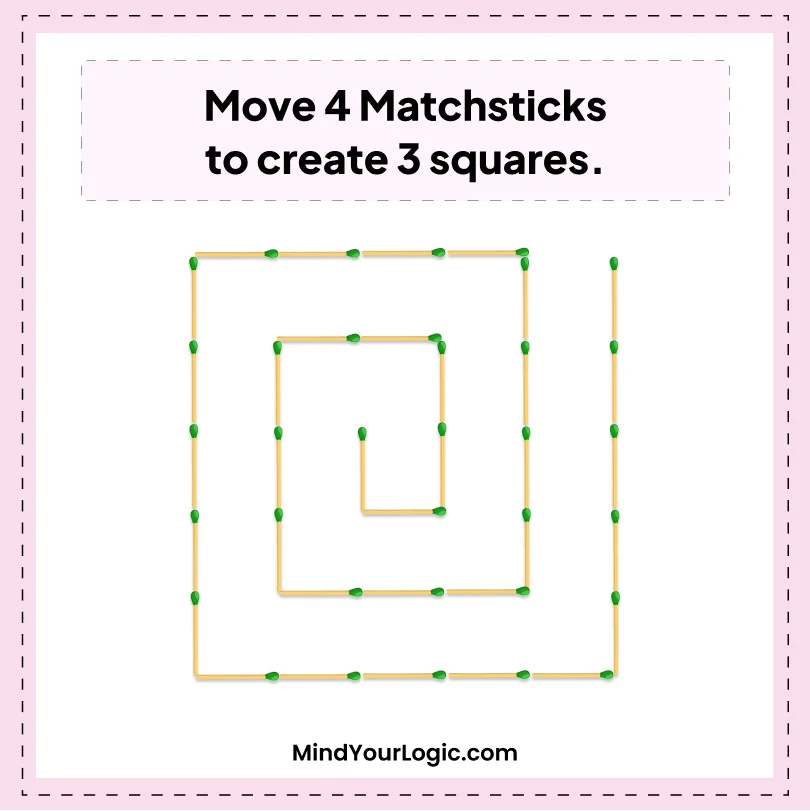 Make Four Matchstick Squares in Two Moves SOLUTION! 