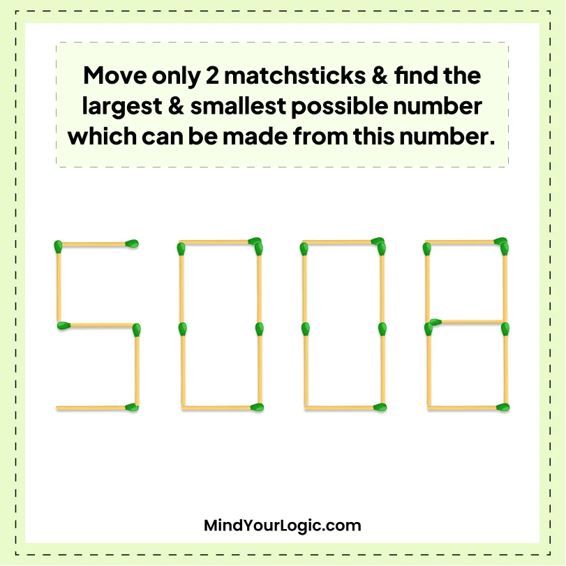 Matchstick Puzzles : Largest and smallest number from 508