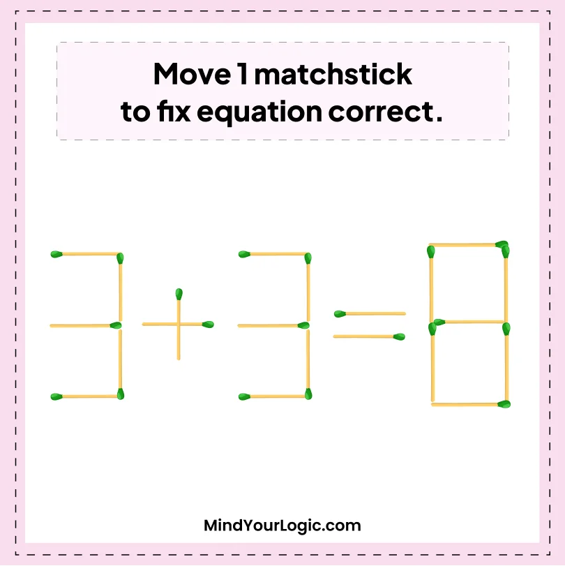 Matchstick Puzzles : Move 1 and correct 3+3=8 Matchstick Puzzle