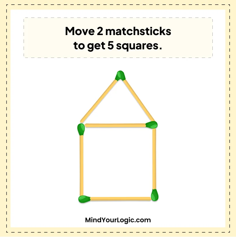 Matchstick Puzzles : Move 2 matchsticks to get 5 squares from house