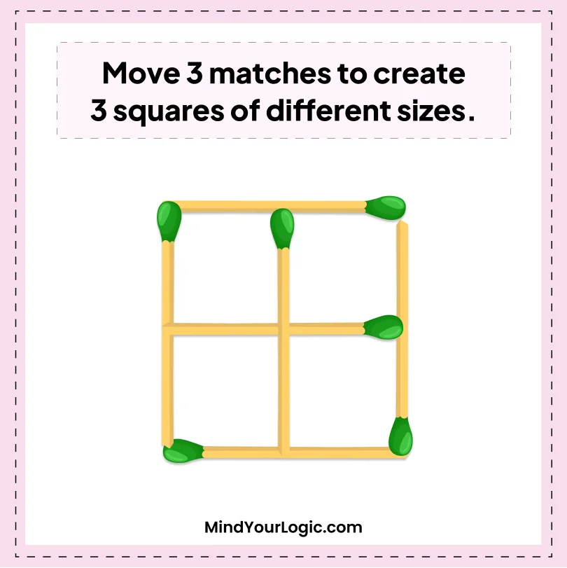 Matchstick Puzzles : Move 2 to create 3 squares