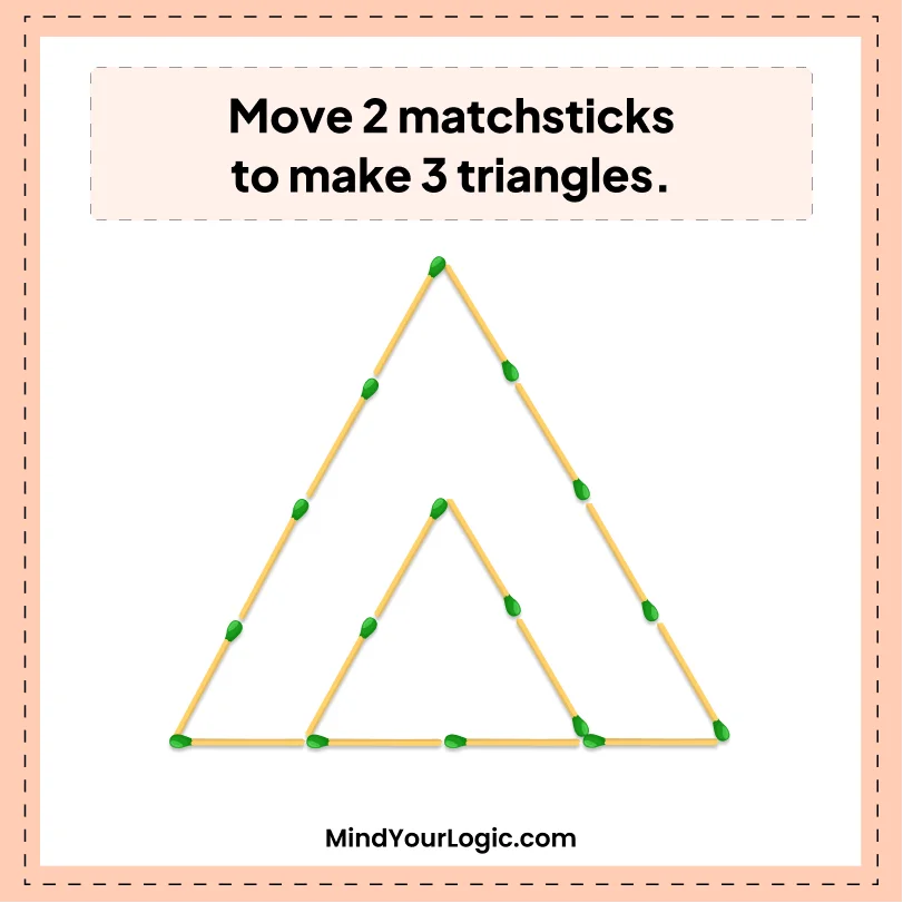 Matchstick Puzzles : Move to create 3 triangles Matchstick puzzle
