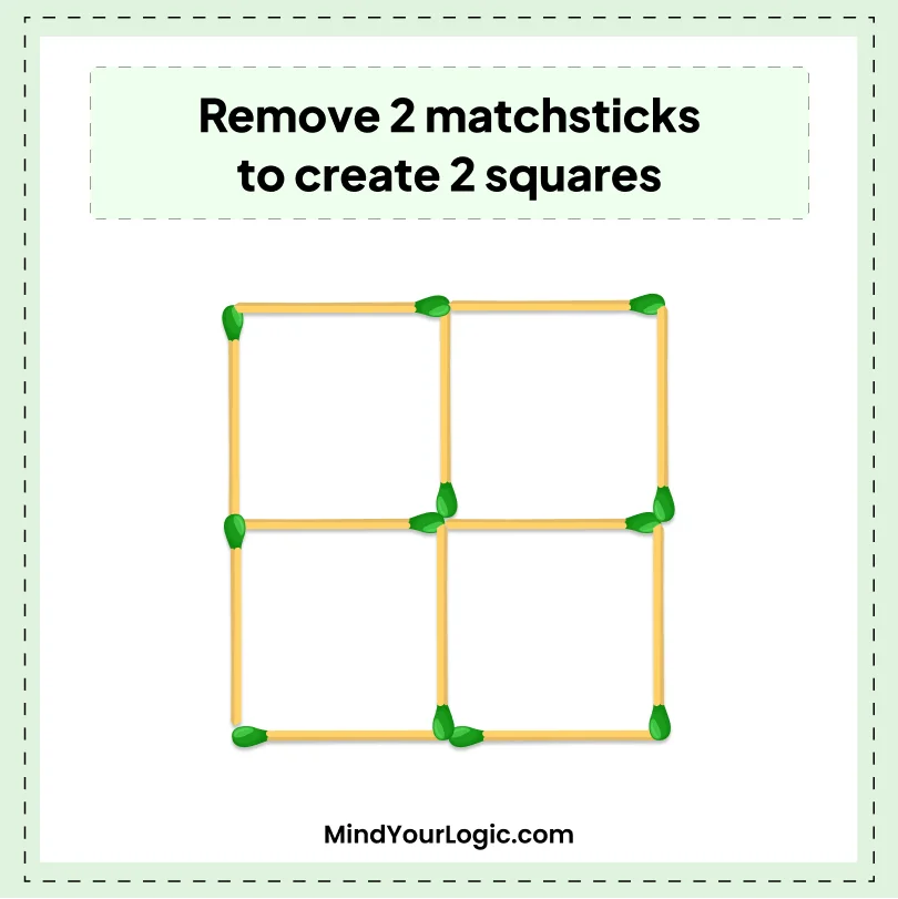 Matchstick Puzzles : Remove 2 matchsticks to make 2 squares