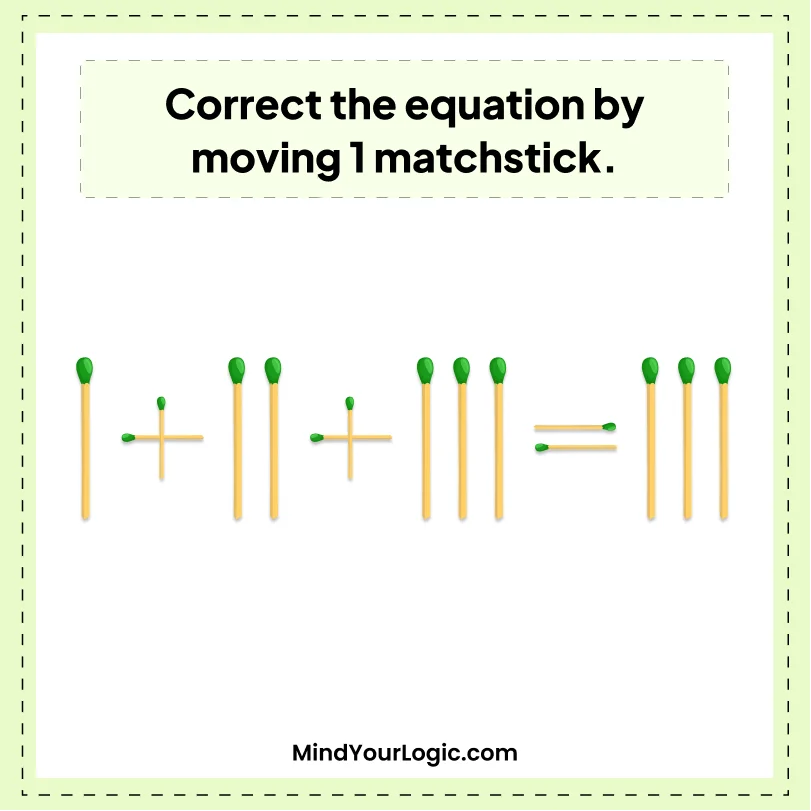 Brain Teaser: 8+5=111 Move Two Matchsticks To Fix The Equation